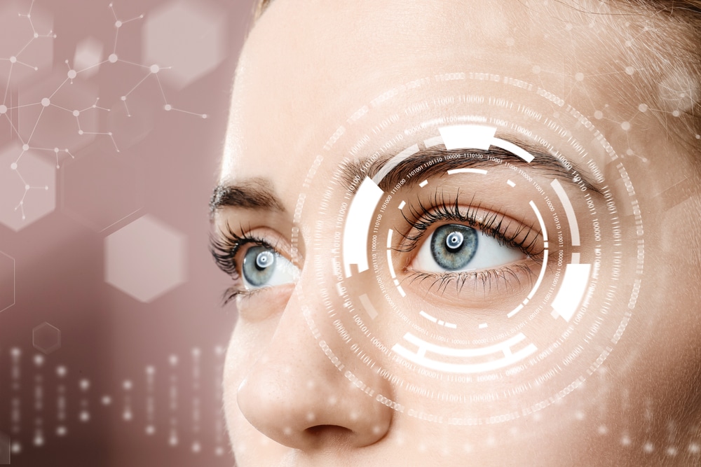 woman with iris scanning eye
